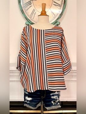 Express Striped Orange & Black Women’s Blouse